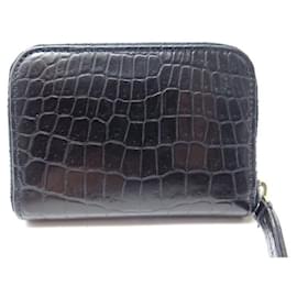 Fendi-FENDI ZIPPED WALLET 8M0266 BLUE CROCODILE LEATHER PURSE WALLET-Blue