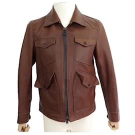 Coach-JACKET COACH JACKET 48 M BROWN LEATHER JACKET VEST-Brown