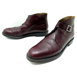 John Lobb-SHOES ANKLE BOOTS JOHN LOBB COMBE 9.5 43.5 BURGUNDY LEATHER LOW BOOTS-Dark red