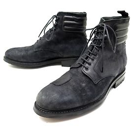 CHAUSSURES HESCHUNG BOTTINES BIKER 9.5 43.5 CUIR & DAIM ANTHRACITE BOOTS Gris anthracite