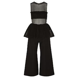 Self portrait-Self-Portrait Lace Embroidered Tulle and Crepe Jumpsuit-Black