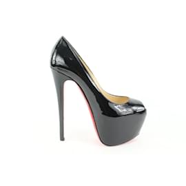 Christian Louboutin-Size 38.5 Black Patent Highness Open Toe Platform Heels-Other