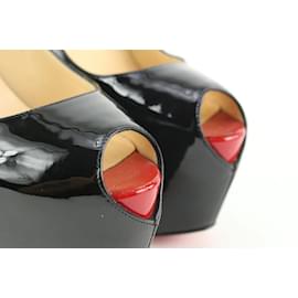 Christian Louboutin-Size 38.5 Black Patent Highness Open Toe Platform Heels-Other