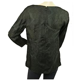 Marni-Marni Dark Teal Pleated Jacquard Floral Long Sleeves Tunic Blouse Top-Dark green