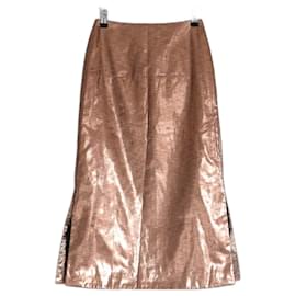 Autre Marque-Rejina Pyo Maude Copper Lamé Midi Skirt-Copper