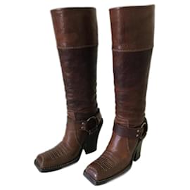 Bottines Dior en cuir marron taille 35 Marron