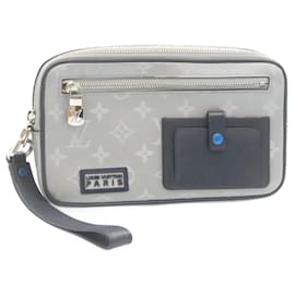 Louis Vuitton-LOUIS VUITTON Monograma Satélite Alpha Clutch Bag Prata M44171 LV Auth knn059-Prata