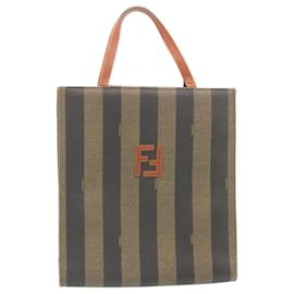 Fendi-FENDI Pequin Sac à main en toile enduite Marron Auth fm1119-Marron