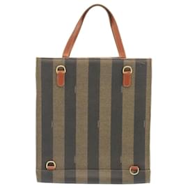 Fendi-FENDI Pequin Sac à main en toile enduite Marron Auth fm1119-Marron