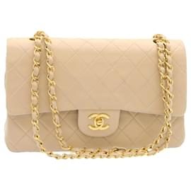 Chanel-CHANEL Classic Matelasse 25 Chain Flap Shoulder Bag Lamb Skin Beige Auth knn063-Beige,Golden