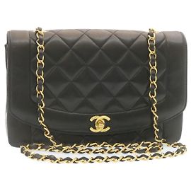 CHANEL Chain Turn Lock Borsa a spalla Diana Matelasse Lamb Skin Nero Auth knn076 Nero