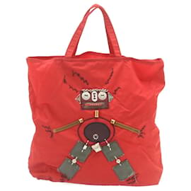 Prada-PRADA Tessuto Robot Tote Bag Nylon Red Auth ar6251-Red