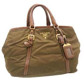 Prada-PRADA Hand Bag Nylon Leather Khaki Auth ar6239-Khaki