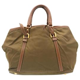 Prada-PRADA Hand Bag Nylon Leather Khaki Auth ar6239-Khaki
