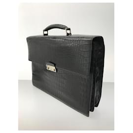 Versace-Bolsa executiva em relevo VERSACE Croco / em couro-Preto