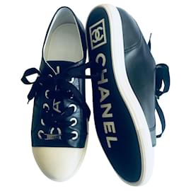 Chanel-Black & White Leather Trainers-Black,White