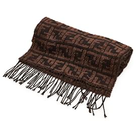 Fendi-Fendi Gray Zucca Wool Fringe Scarf-Grey