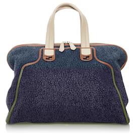 Fendi-Fendi Blue Chameleon Denim Satchel-Blue,Other