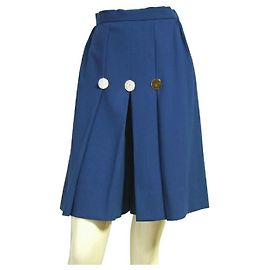 [Used] Givenchy Elegant culottes Pants Small size Notation No. 8 (equivalent to No. 7 / S) Blue / Blue Wool 100 Gold Button Bottoms for Fall / Winter Blue