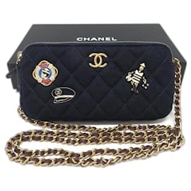 Chanel-[Used] Chanel bag suede navy chain wallet Coco mark ladies-Navy blue