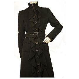 Diane Von Furstenberg Millitette Black Wool Cashmere Ruffled Winter Coat size 8 Black