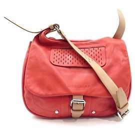 Sac Besace Longchamp en cuir orange beige Orange