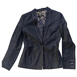 Giacca aderente Jean Paul Gaultier grigio blu seta cotone lino Blu Grigio antracite