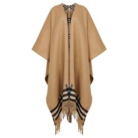 Burberry-BURBERRY CAPE REVERSIBILE CACHEMIRE LAINE CHECK CAMEL-Beige