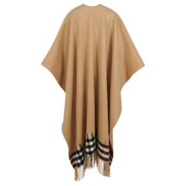 Burberry-BURBERRY CAPE REVERSIBLE CACHEMIRE LAINE CHECK KAMEL-Beige