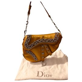 Sac Saddle Christian Dior Satin Jaune Jaune