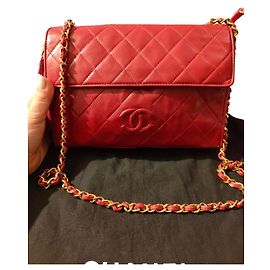 Chanel Red Leather Handbag Red