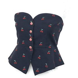 [Used] GUCCI  tube top size 40 navy / bare top / bustier / cherry pattern Navy blue