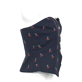 Gucci-[Used] GUCCI  tube top size 40 navy / bare top / bustier / cherry pattern-Navy blue