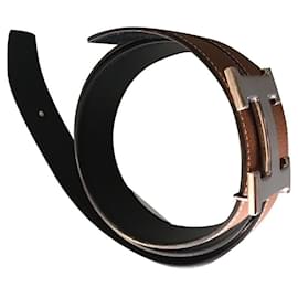 Hermès-Cinturón de piel reversible con hebilla-Negro,Marrón claro