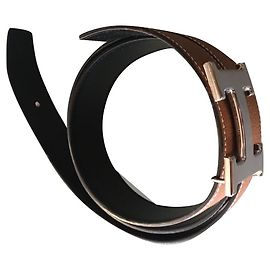 Hermès Cinto de couro reversível com fivela Preto Castanho claro