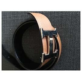 Hermès-Cinto de couro reversível com fivela-Preto,Castanho claro