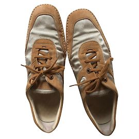 Tênis Tod's em Nobuck Camel e Lona Bege Bege Conhaque