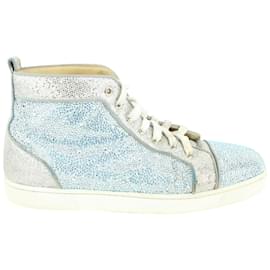 Christian Louboutin-Mens 43 Blue Silver Crystal Strass Louis Junior AB High Sneaker-Other