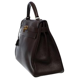Hermès-Splendid Hermes Kelly handbag 40 turned over in Vache d'Ardennes leather , gold plated metal trim-Brown