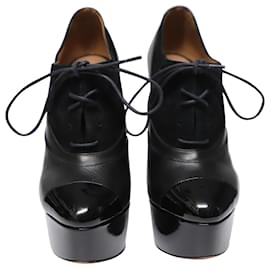 Alaïa-Alaia Lace Up Platform Heels in Black Leather -Black