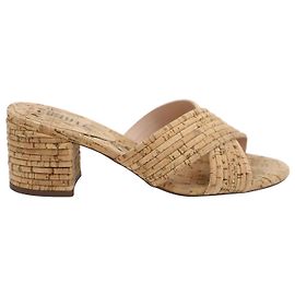 Schutz Ana Kate Open Toe Sandals in Beige Cork Brown Beige