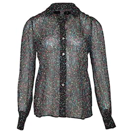 Diane Von Furstenberg-Blusa de seda negra con ribete bouclé y estampado de confeti de Diane von Furstenberg Mariah-Multicolor