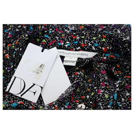 Diane Von Furstenberg-Blusa de seda negra con ribete bouclé y estampado de confeti de Diane von Furstenberg Mariah-Multicolor