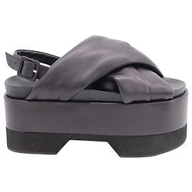 Sandália Plataforma Cross Strap Simone Rocha em Pele de Cabra Preta Preto