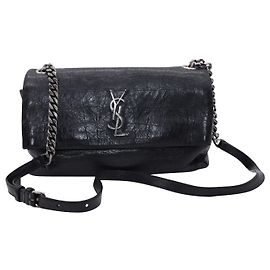 Bolsa de ombro Saint Laurent West Hollywood Croc com relevo em couro preto Preto