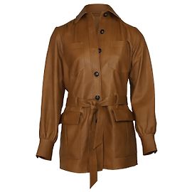 Frame Denim Frame Safari Belted Jacket in Brown Lambskin Leather Brown