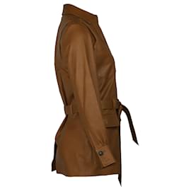 Frame Denim-Frame Safari Belted Jacket in Brown Lambskin Leather-Brown