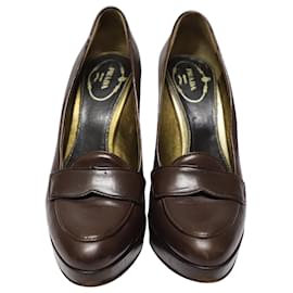 Prada-Prada Heeled Loafers in Brown Leather -Brown