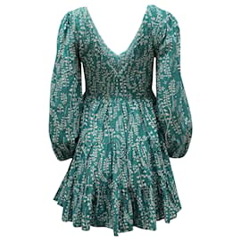 Autre Marque-Rixo Sasha Long Sleeve Mini Dress in Green Cotton-Other