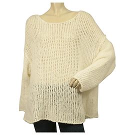 American Vintage Alpaka-Wollmischung Weißer Pullover Strickoberteil Einheitsgröße TU Weiß